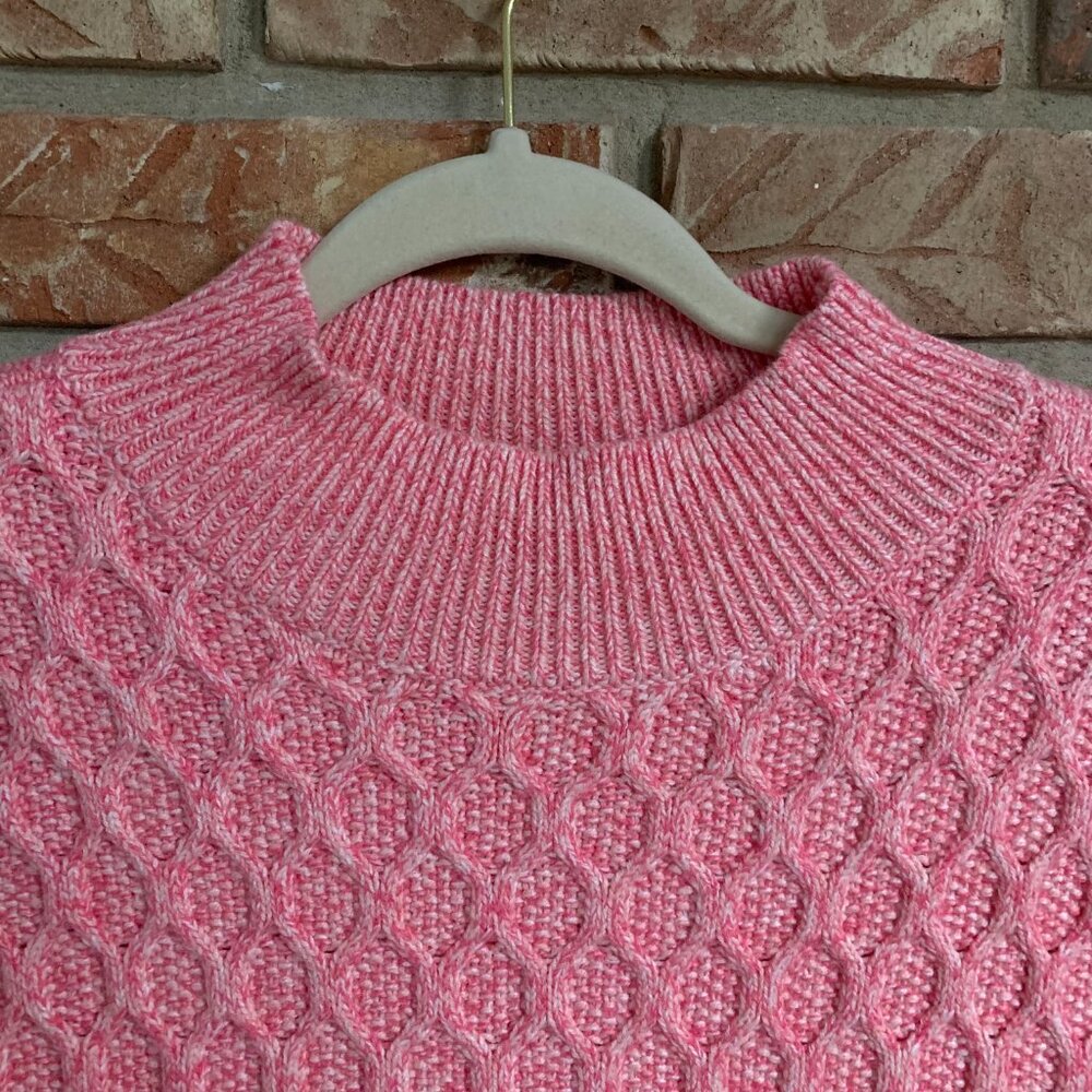 Talbots Honeycomb Cable Knit Women's Medium Pink Mock Neck Pullover Sweater EUC - Picture 6 of 15